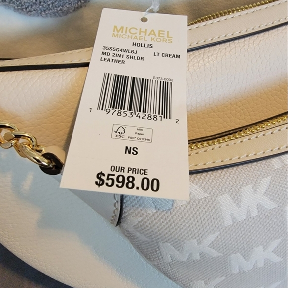 Michael Kors Hollis White/Cream Leather Shoulder Bag NWT - Picture 5 of 5